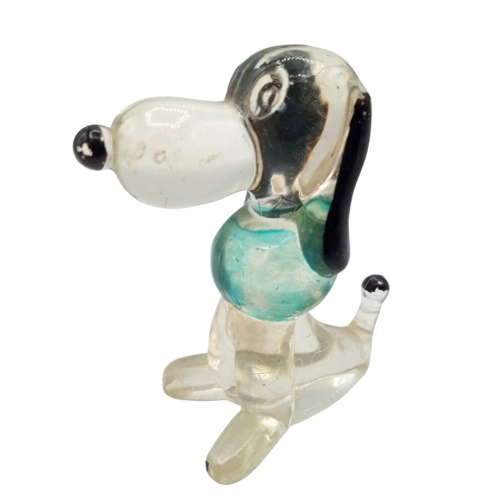 Lucite Dog Clear Beagle Puppy Teal Vintage Hard Plastic 2.75 Inches Hong Kong